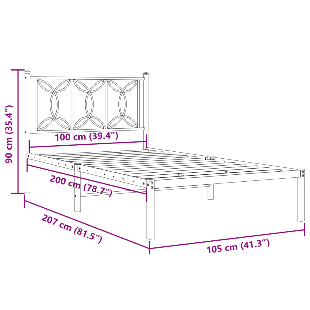 vidaXL Bed Frame | Black | Steel | Single | Bed Frame | Rectangular | Modern