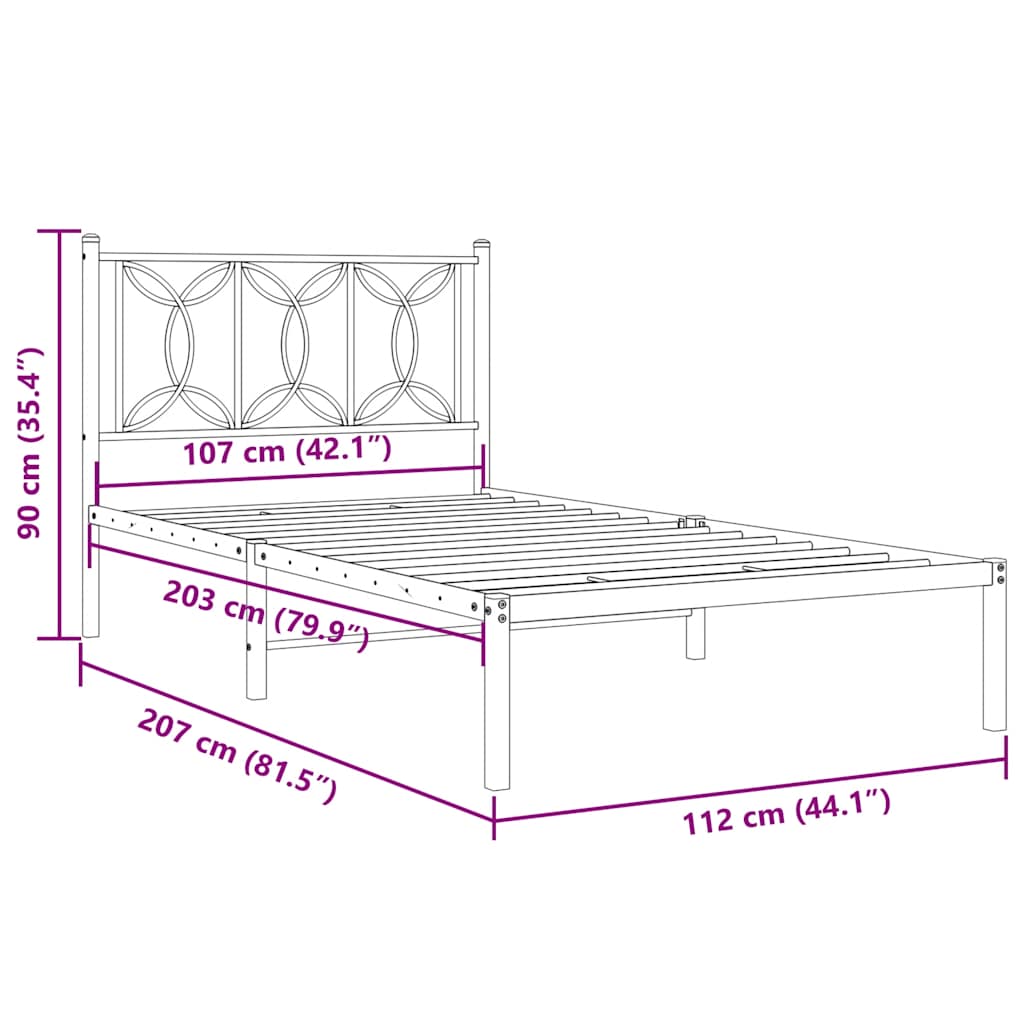 vidaXL Metal Bed Frame without Mattress with Headboard Black 107x203cm