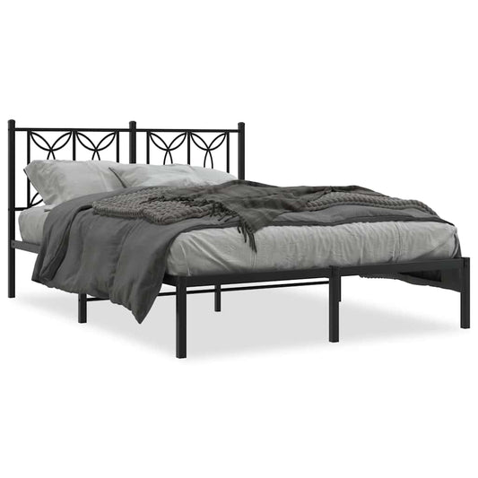 vidaXL Metal Bed Frame without Mattress with Headboard Black 135x190cm
