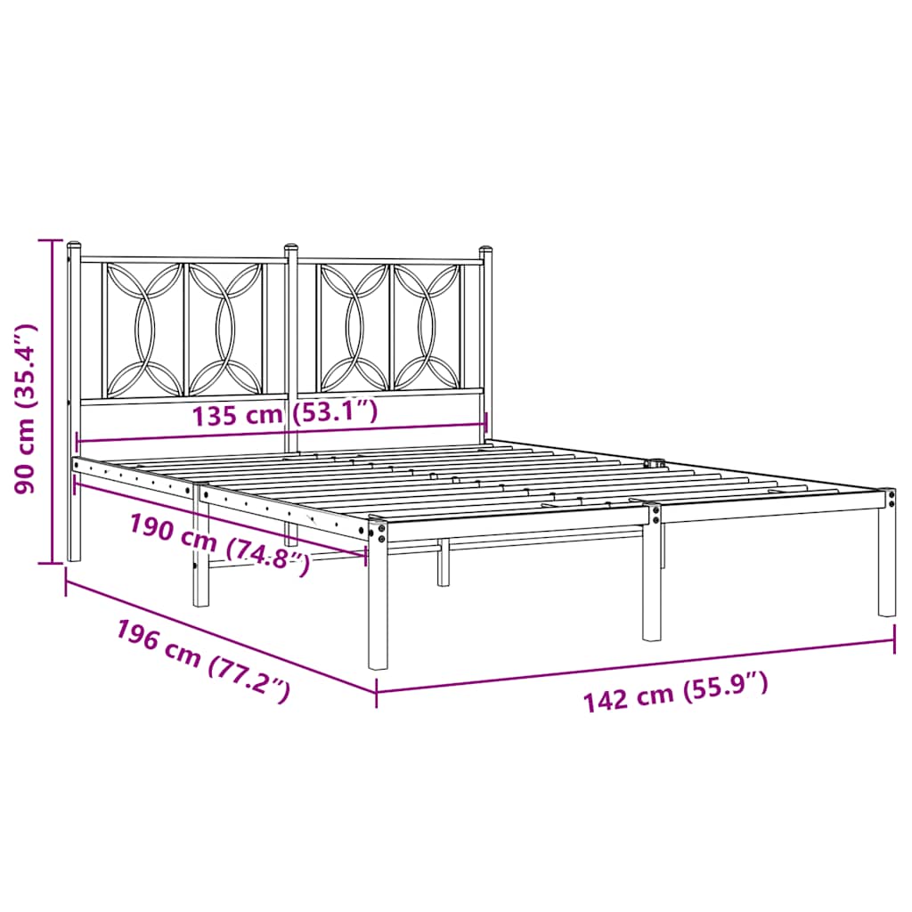 vidaXL Metal Bed Frame without Mattress with Headboard Black 135x190cm