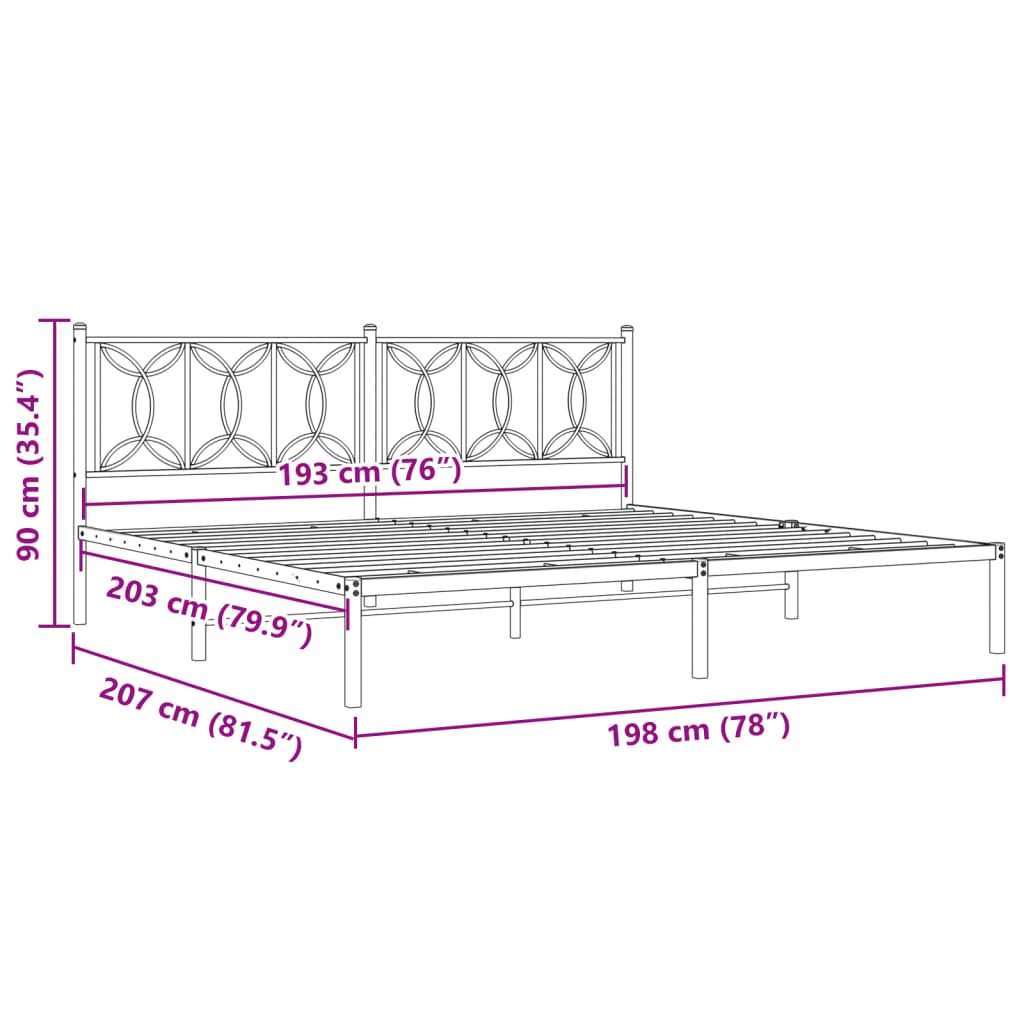 vidaXL Metal Bed Frame without Mattress with Headboard Black 193x203cm