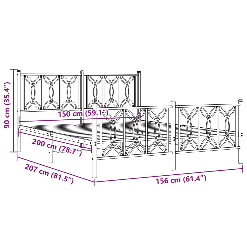 vidaXL Metal Bed Frame without Mattress with Footboard Black 150x200cm