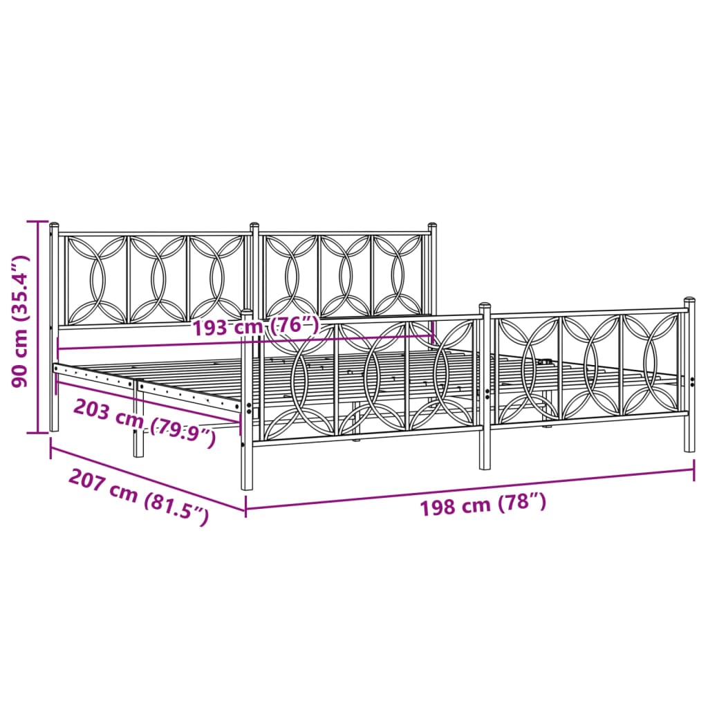 vidaXL Metal Bed Frame without Mattress with Footboard Black 193x203cm