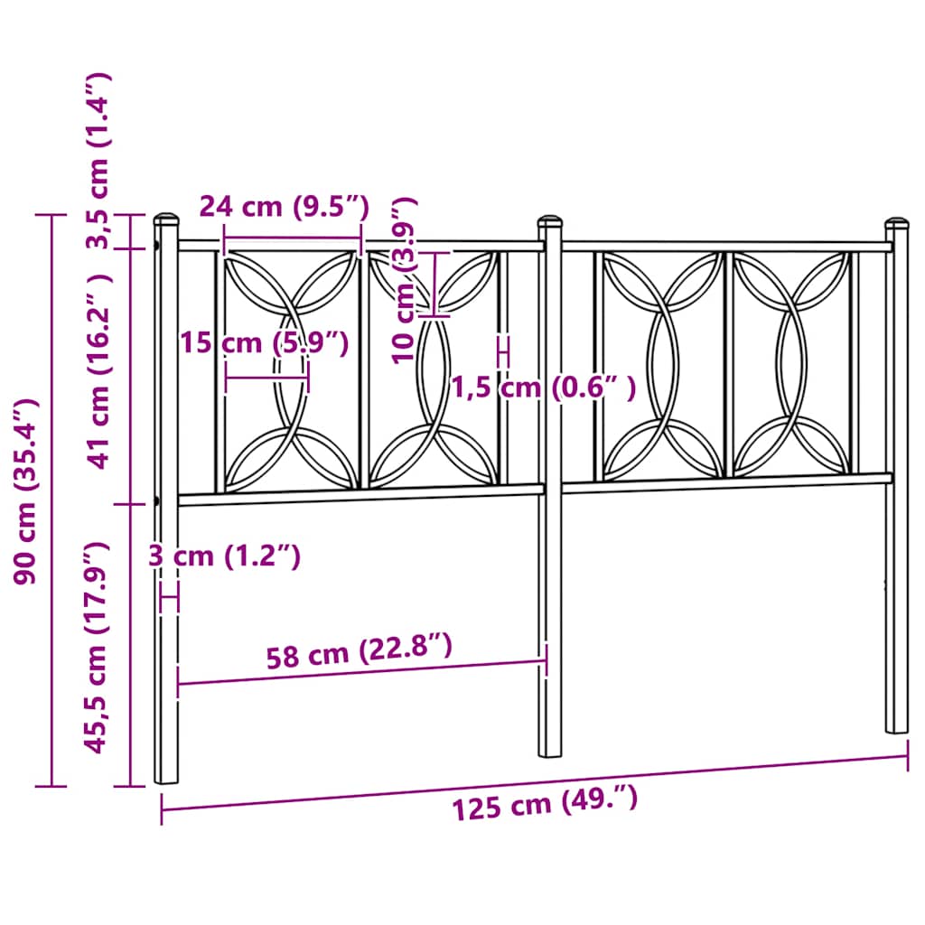 vidaXL Metal Replace Headboard Black 107 cm