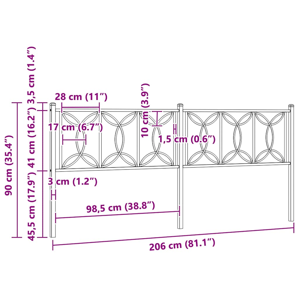 vidaXL Metal Replace Headboard Black 200 cm