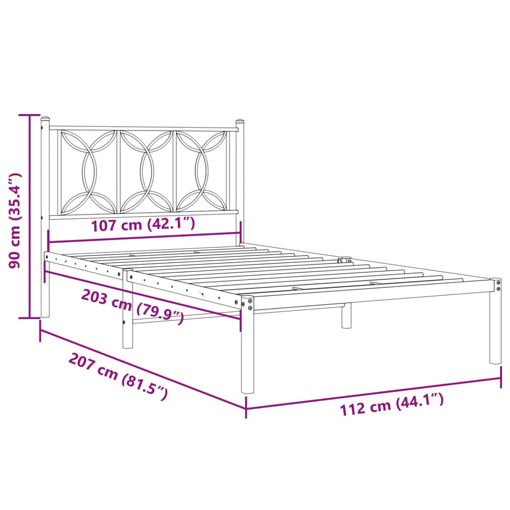 vidaXL Metal Bed Frame without Mattress with Headboard White 107x203cm