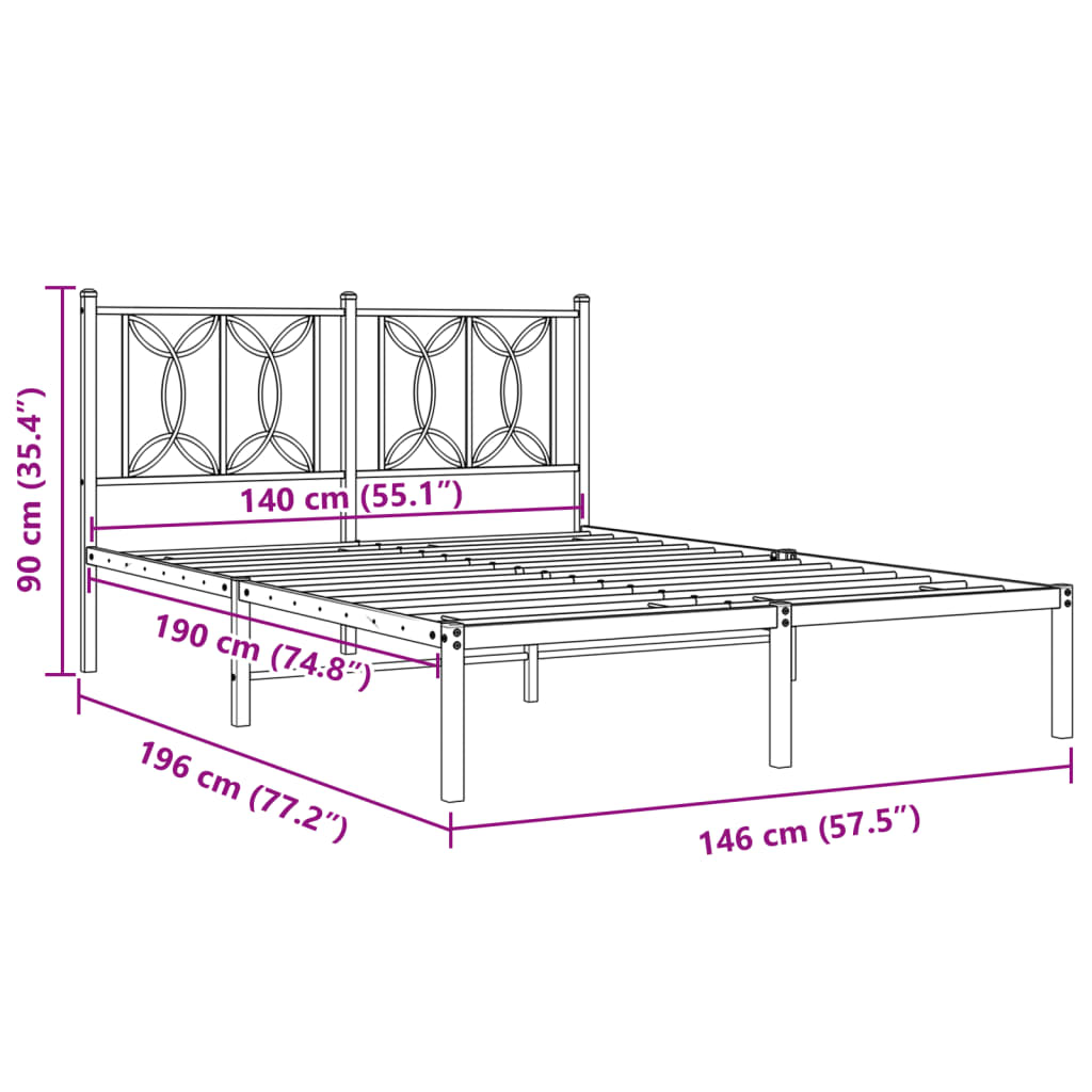 vidaXL Metal Bed Frame without Mattress with Headboard White 140x190cm