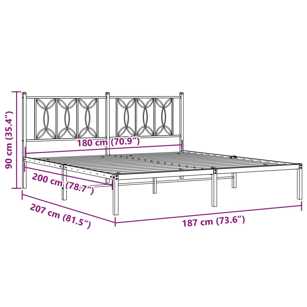 vidaXL Metal Bed Frame without Mattress with Headboard White 180x200cm