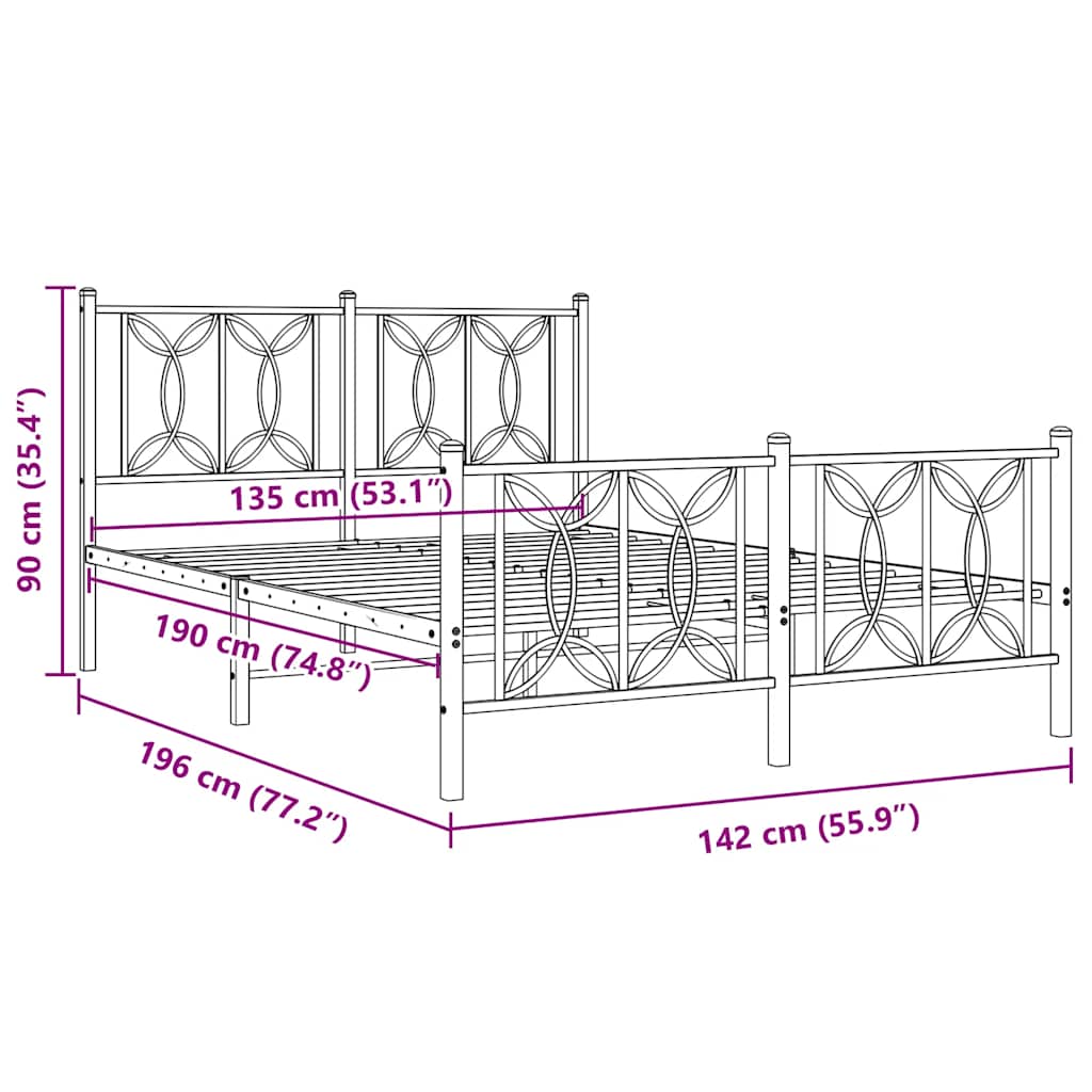 vidaXL Metal Bed Frame without Mattress with Footboard White 135x190cm