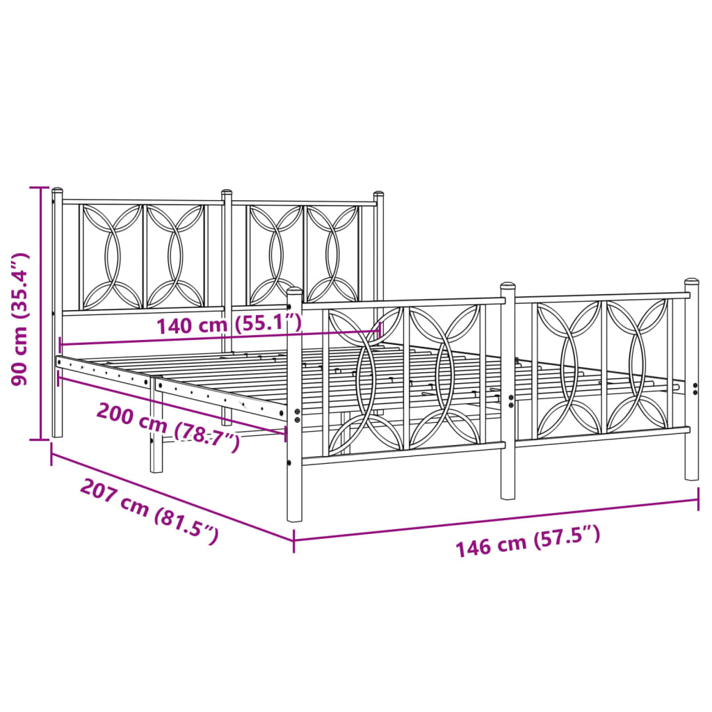 vidaXL Metal Bed Frame without Mattress with Footboard White 140x200cm