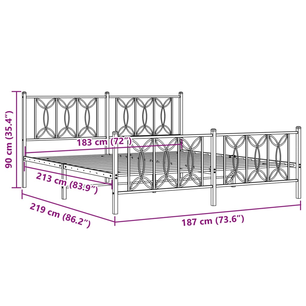 vidaXL Metal Bed Frame without Mattress with Footboard White 183x213cm