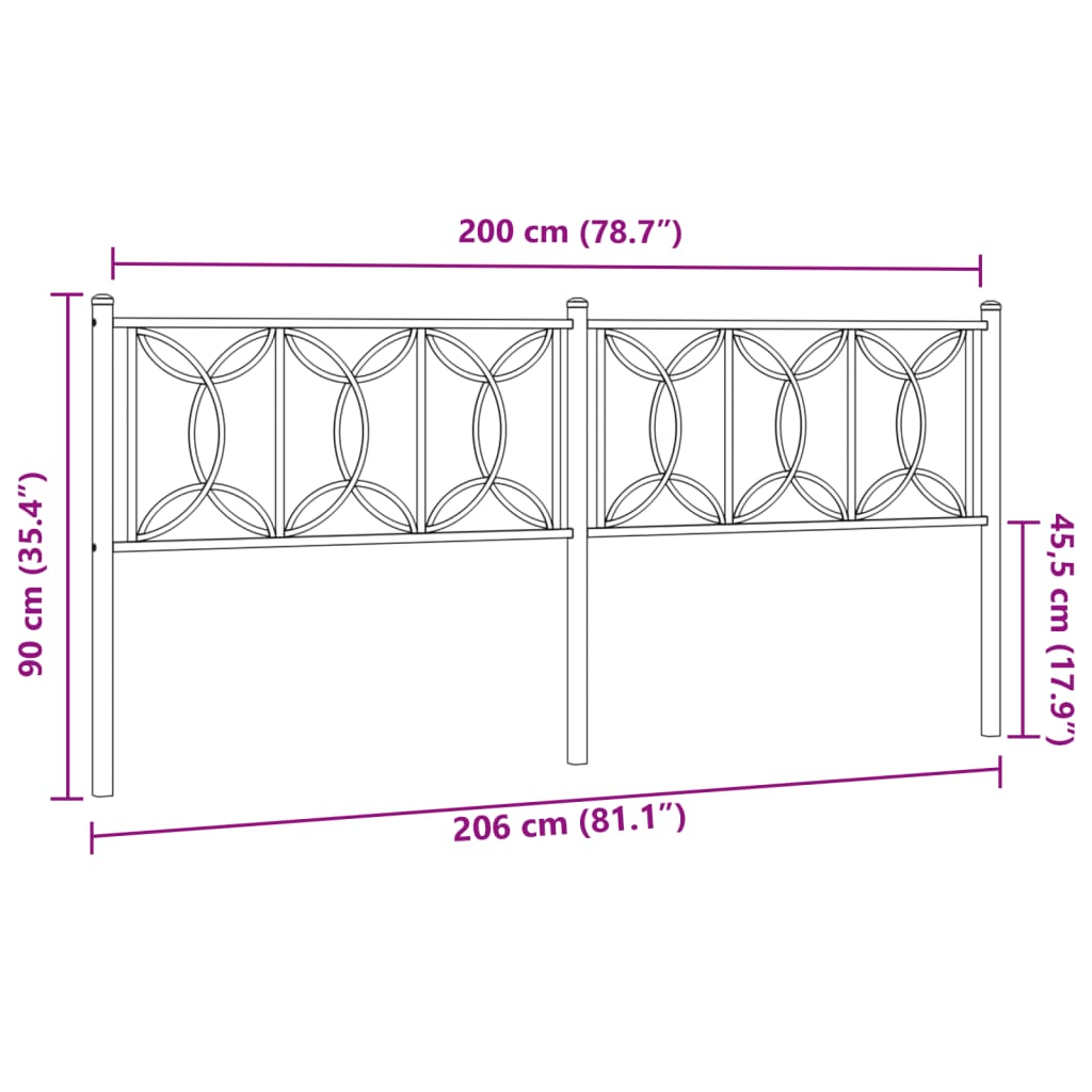 vidaXL Metal Replace Headboard White 200 cm