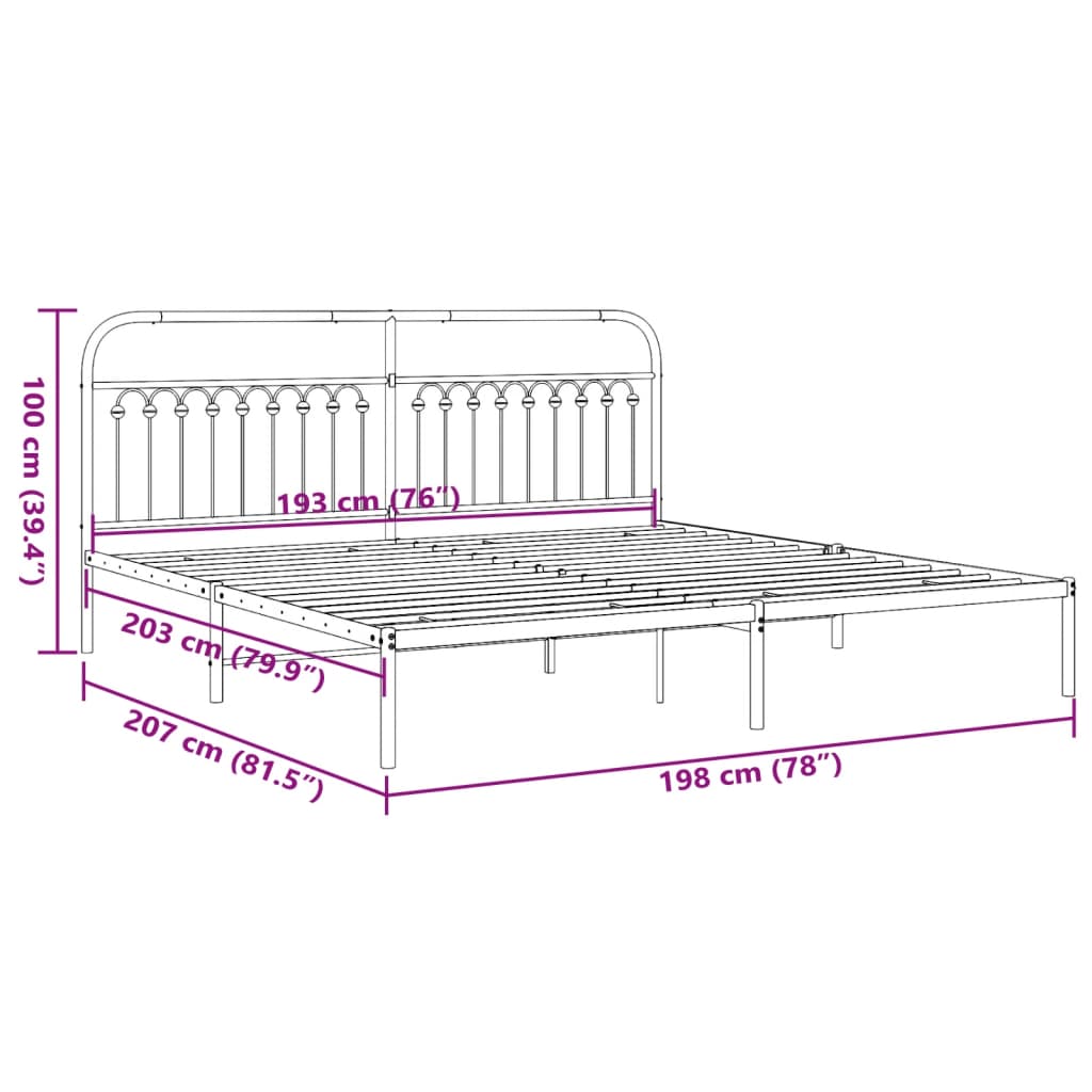 vidaXL Metal Bed Frame without Mattress with Headboard Black 193x203cm
