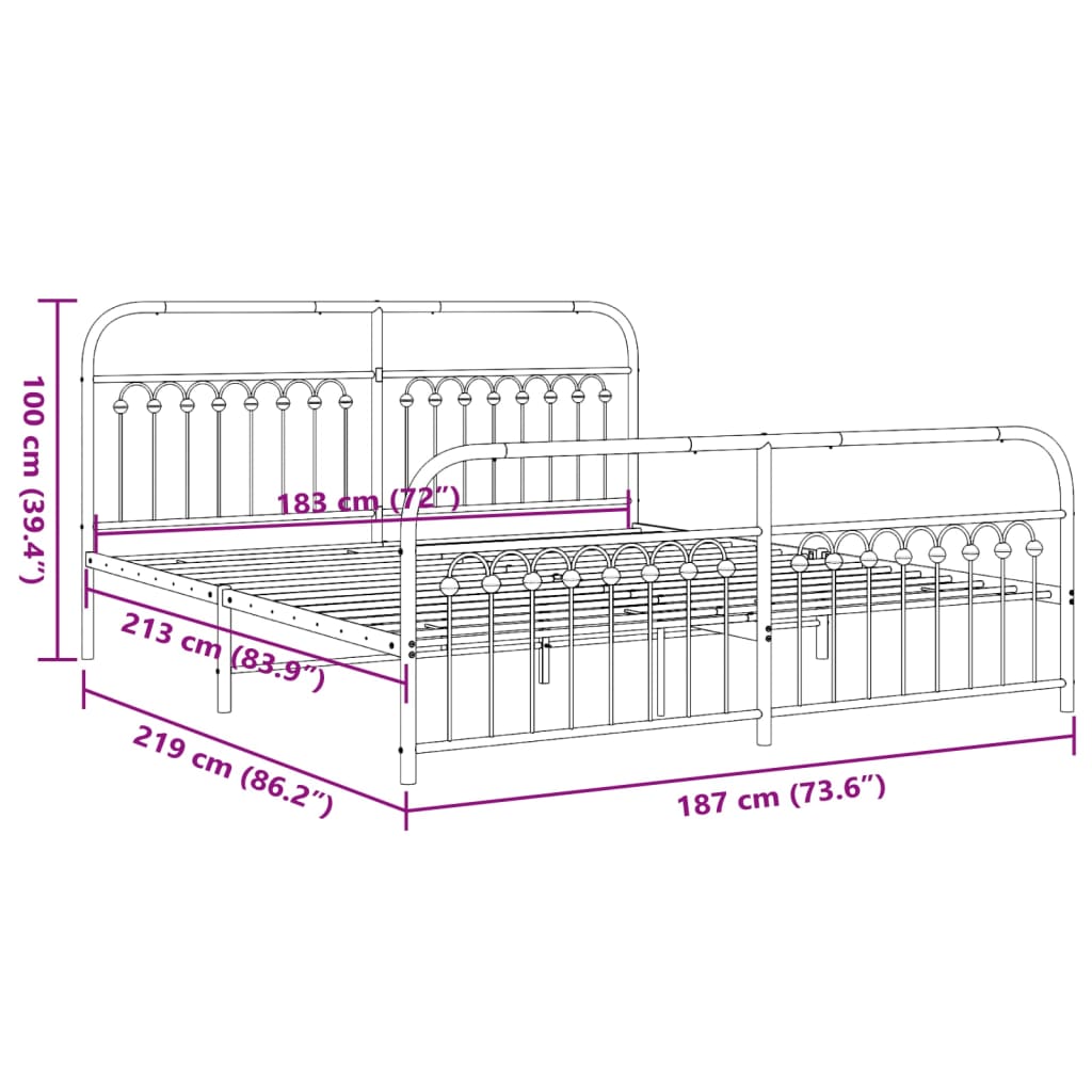 vidaXL Metal Bed Frame without Mattress with Footboard Black 183x213cm