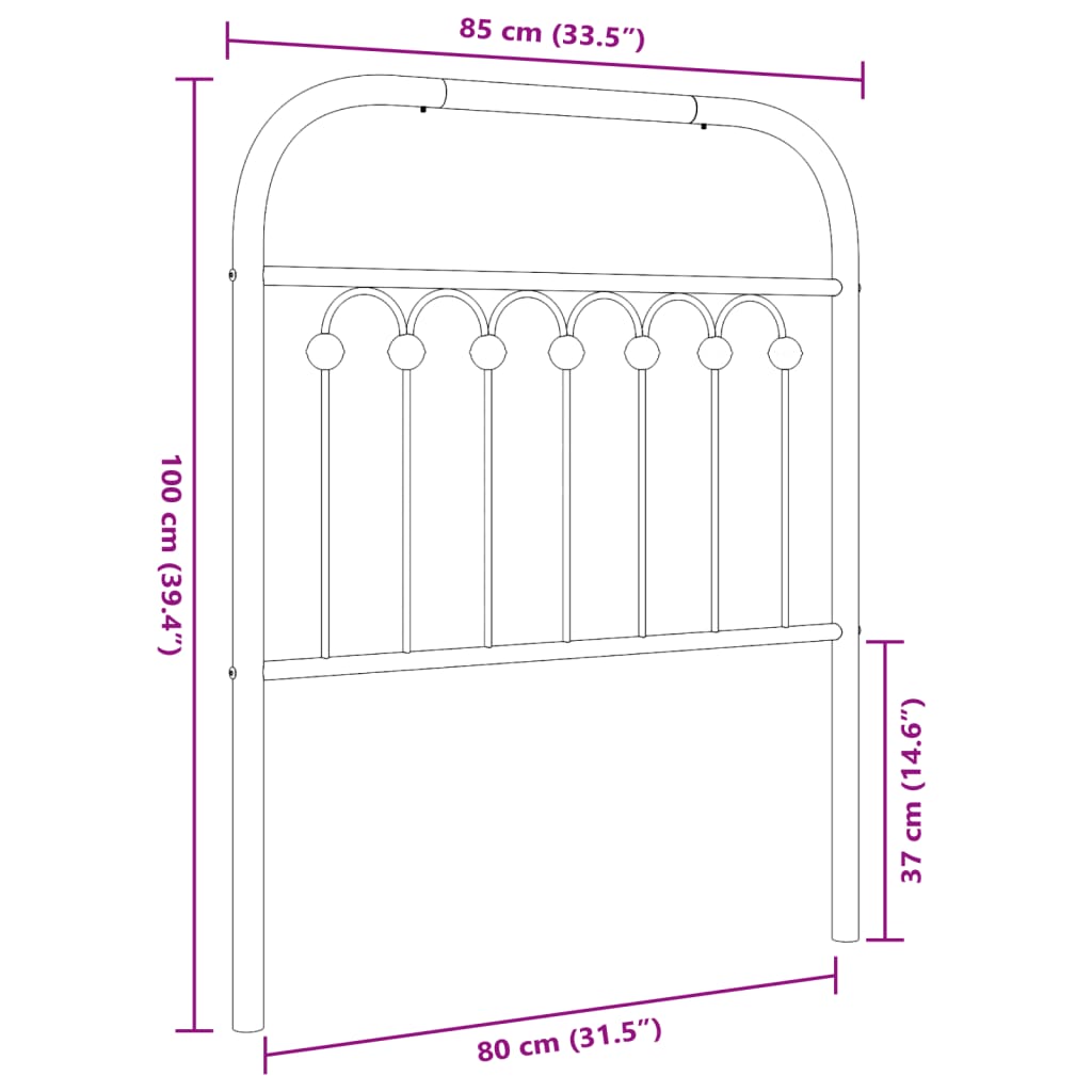 vidaXL Metal Replace Headboard Black 80 cm