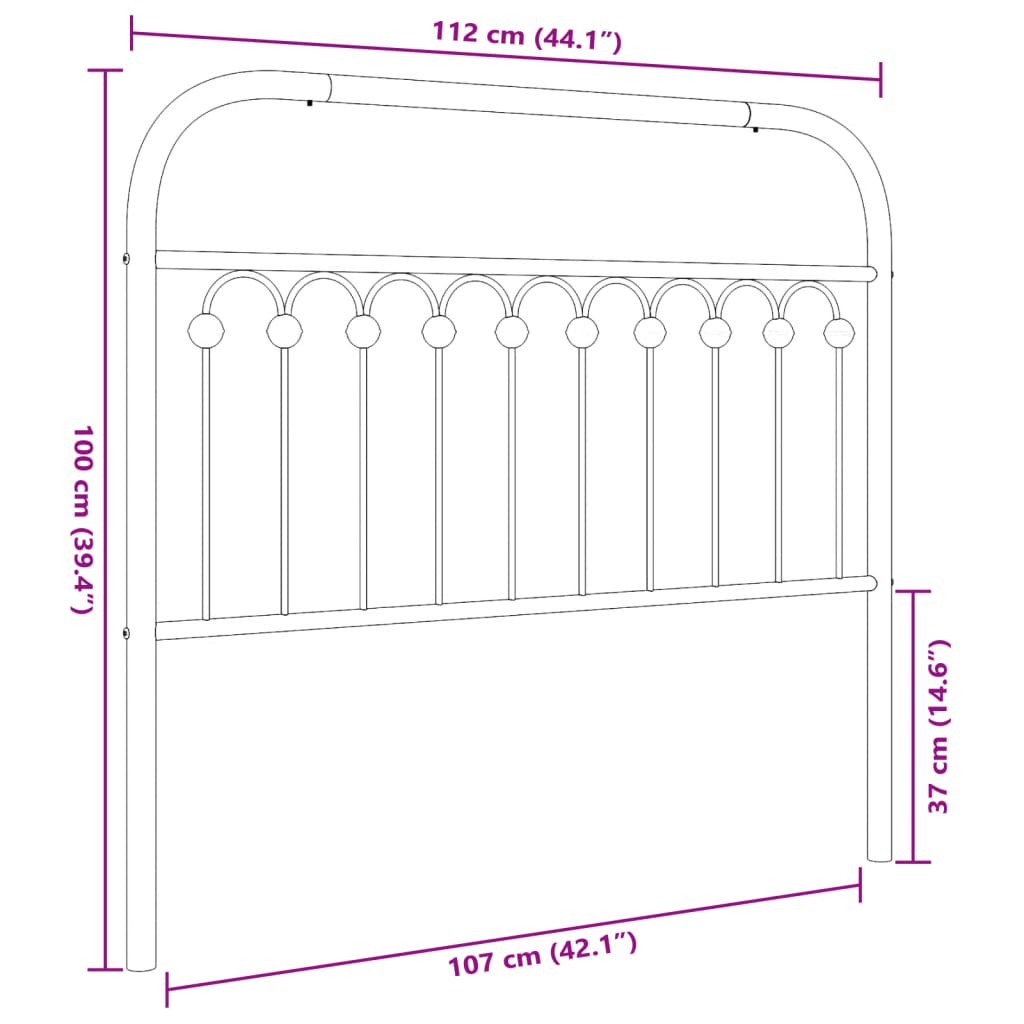 vidaXL Metal Replace Headboard Black 107 cm
