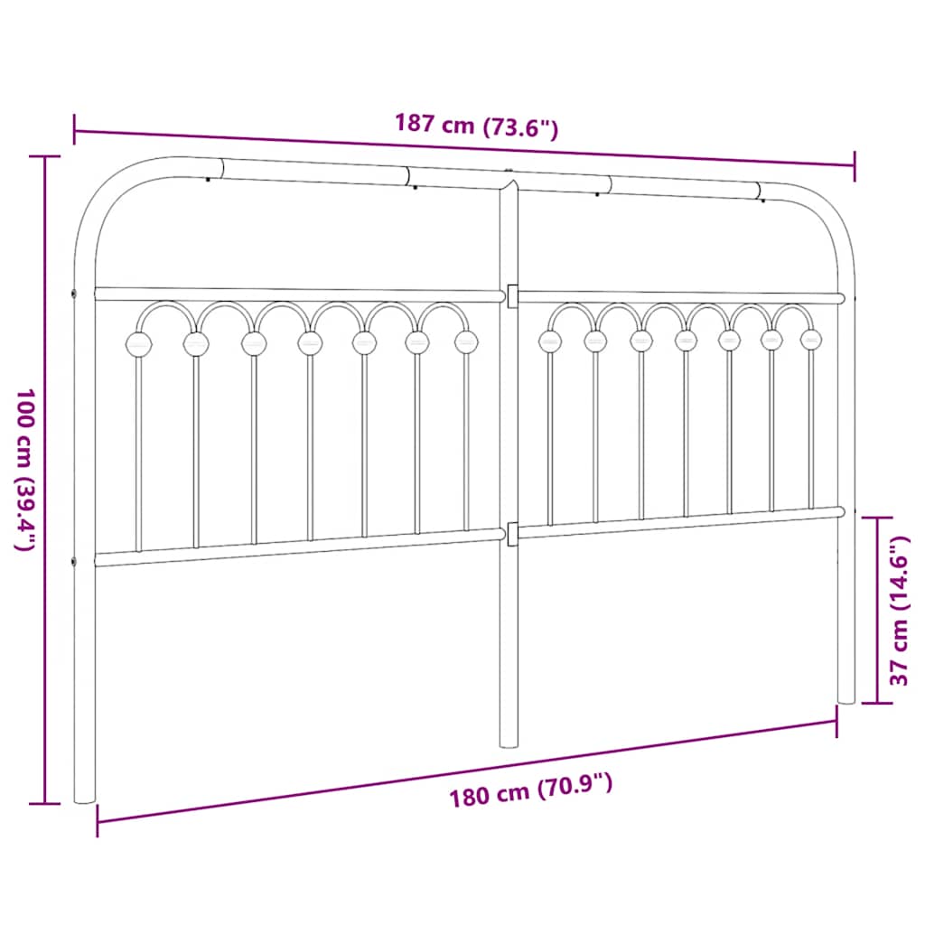 vidaXL Metal Replace Headboard Black 180 cm