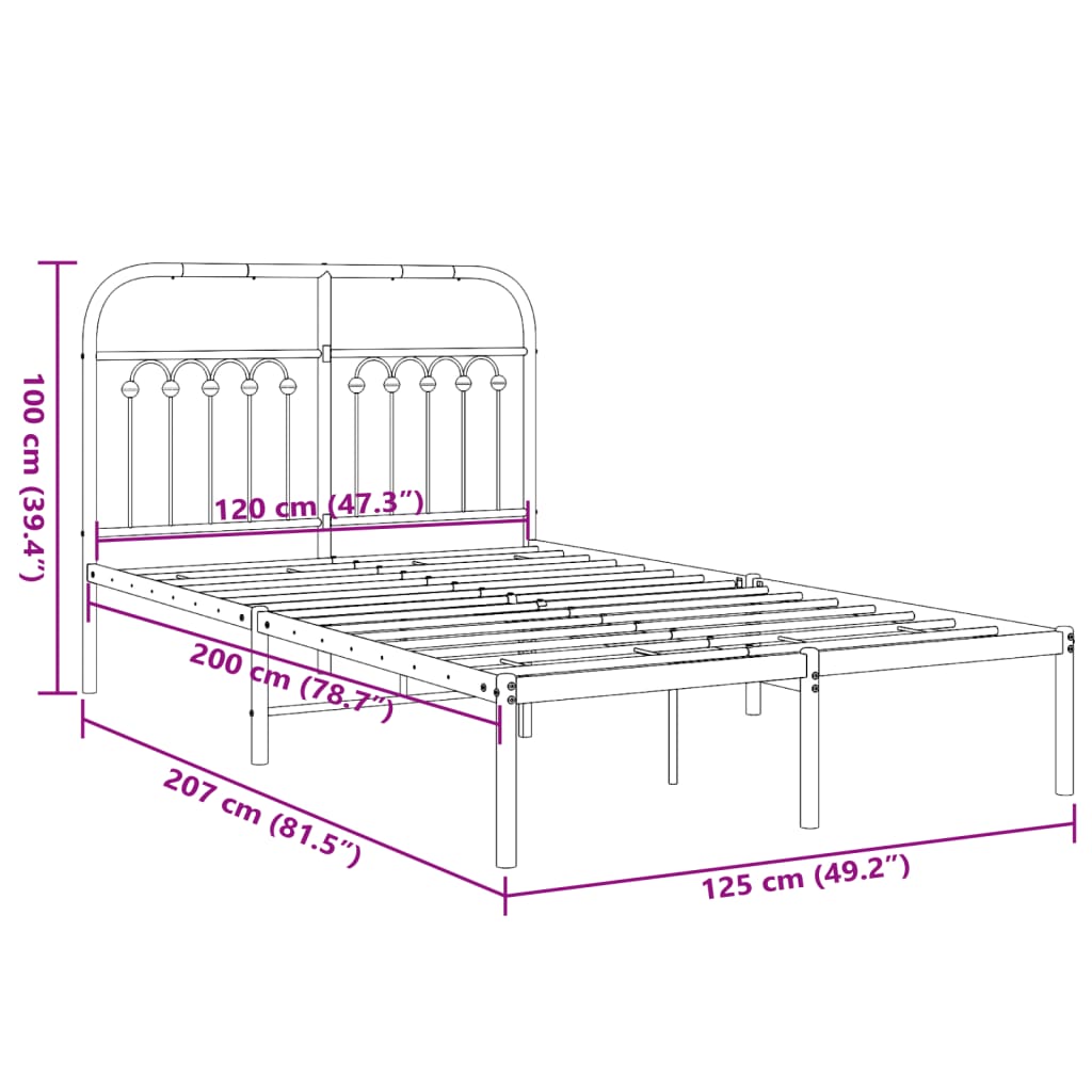 vidaXL Metal Bed Frame without Mattress with Headboard White 120x200cm