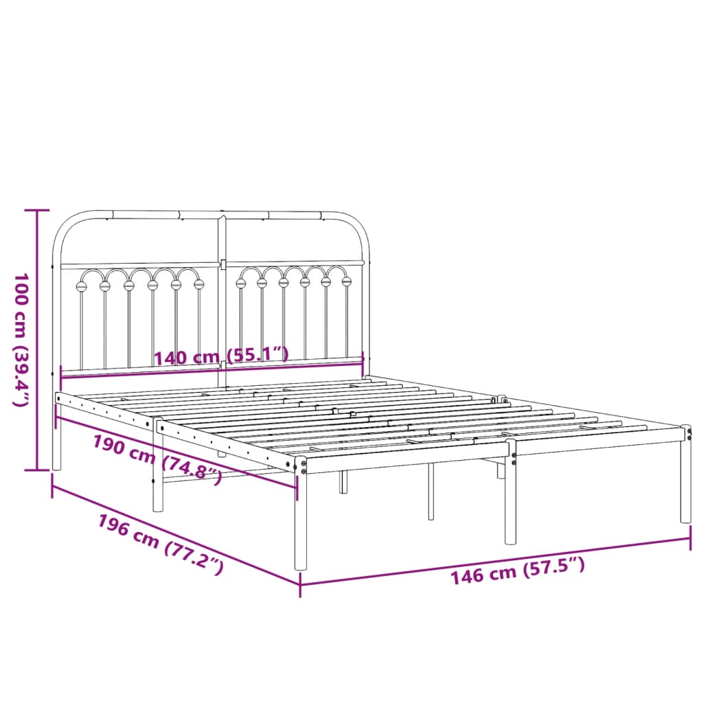 vidaXL Metal Bed Frame without Mattress with Headboard White 140x190cm