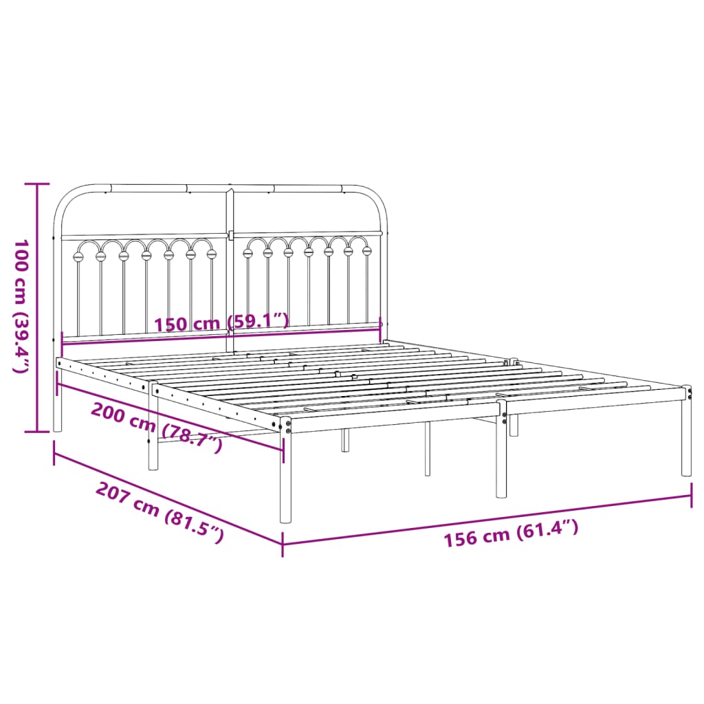 vidaXL Metal Bed Frame without Mattress with Headboard White 150x200cm