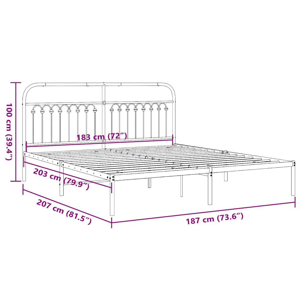 vidaXL Metal Bed Frame without Mattress with Headboard White 183x203cm