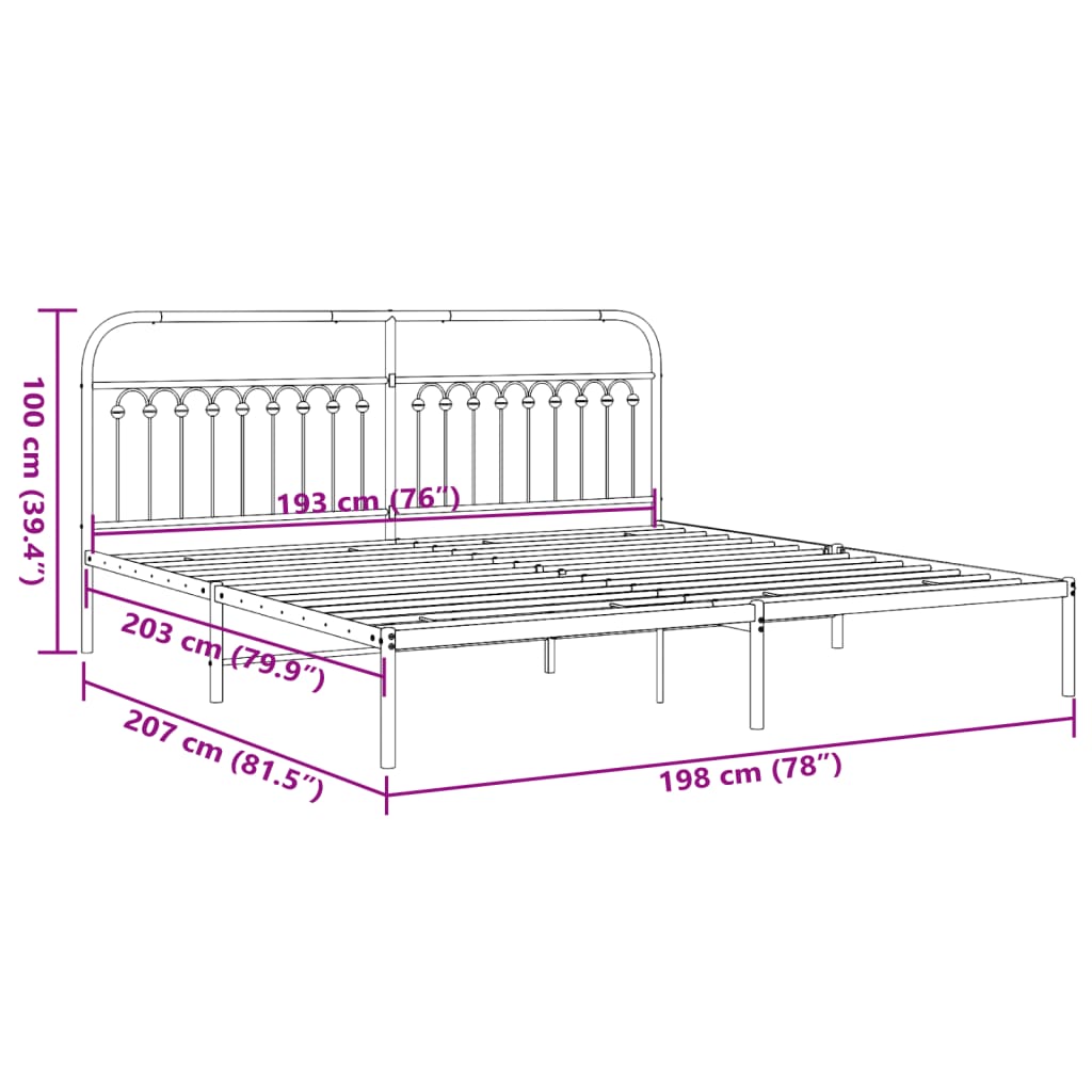 vidaXL Metal Bed Frame without Mattress with Headboard White 193x203cm