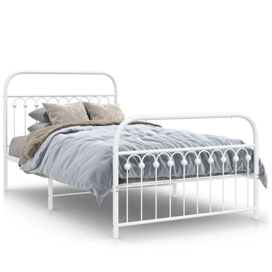 vidaXL Metal Bed Frame without Mattress with Footboard White 107x203cm