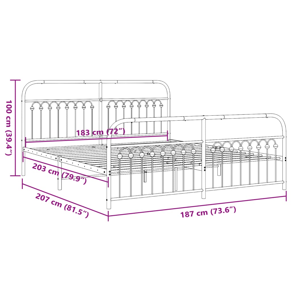 vidaXL Metal Bed Frame without Mattress with Footboard White 183x203cm