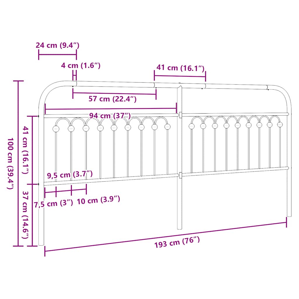 vidaXL Metal Replace Headboard White 193 cm