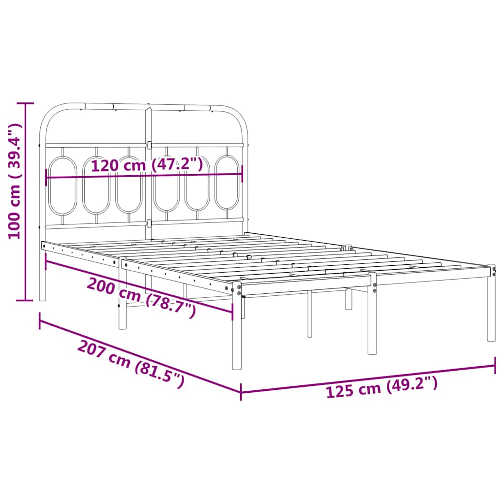 vidaXL Metal Bed Frame without Mattress with Headboard Black 120x200cm