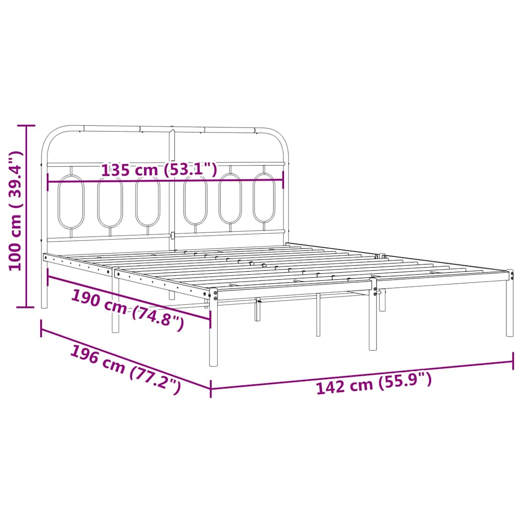 vidaXL Metal Bed Frame without Mattress with Headboard Black 135x190cm