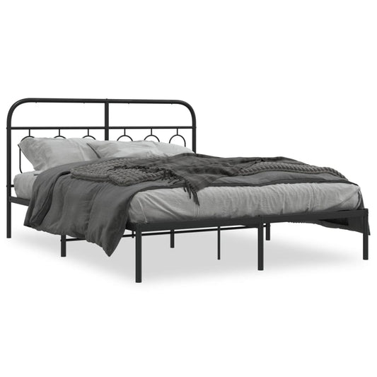 vidaXL Metal Bed Frame without Mattress with Headboard Black 140x200cm