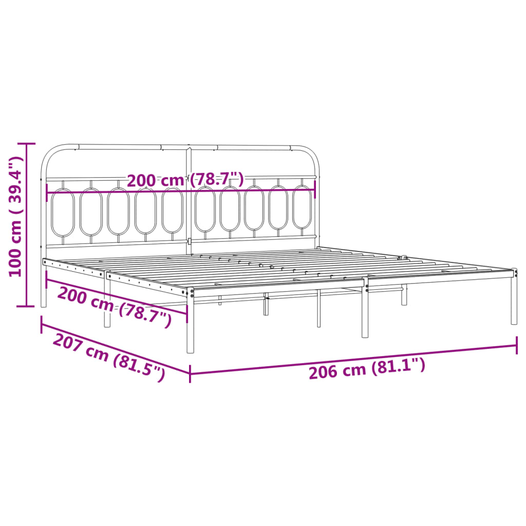 vidaXL Metal Bed Frame without Mattress with Headboard Black 200x200cm