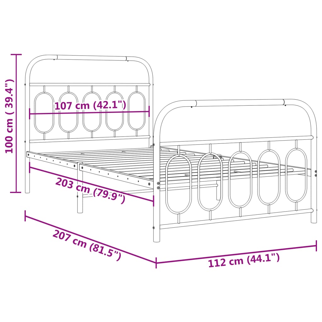 vidaXL Metal Bed Frame without Mattress with Footboard Black 107x203cm