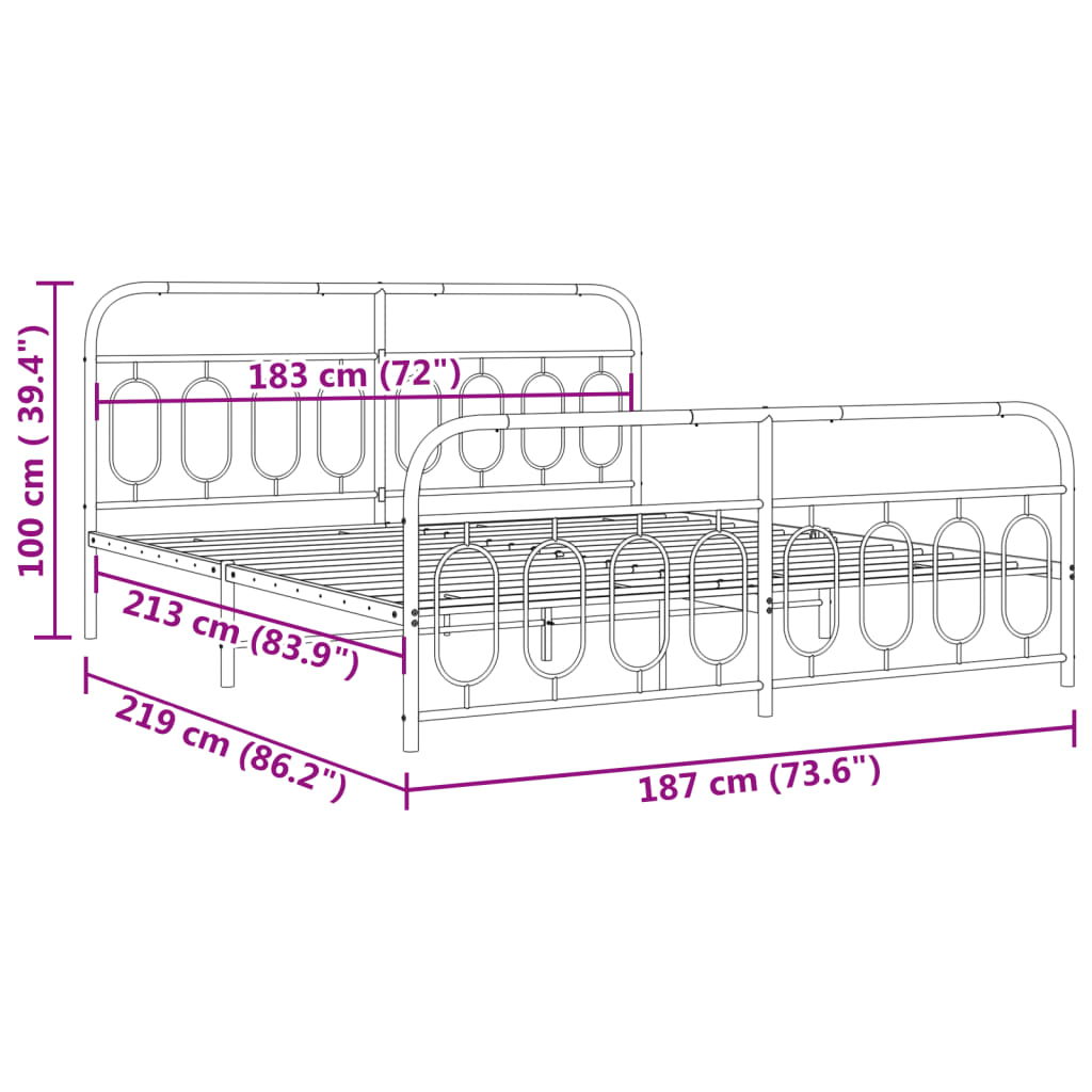 vidaXL Metal Bed Frame without Mattress with Footboard Black 183x213cm