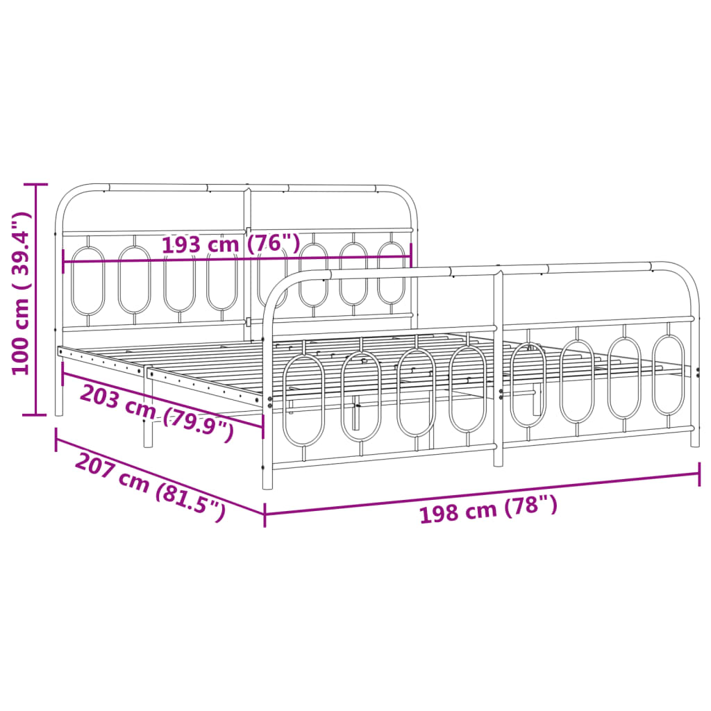 vidaXL Metal Bed Frame without Mattress with Footboard Black 193x203cm