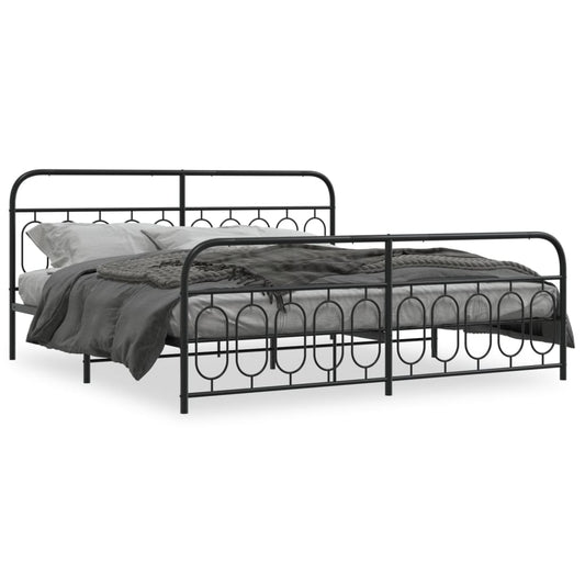 vidaXL Metal Bed Frame without Mattress with Footboard Black 200x200cm