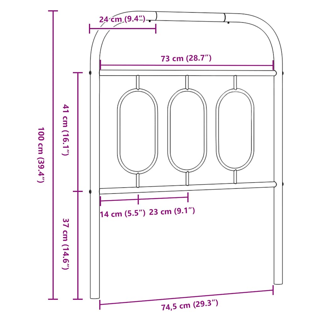 vidaXL Metal Replace Headboard Black 75 cm