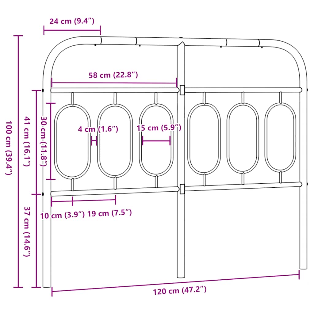 vidaXL Metal Replace Headboard Black 120 cm