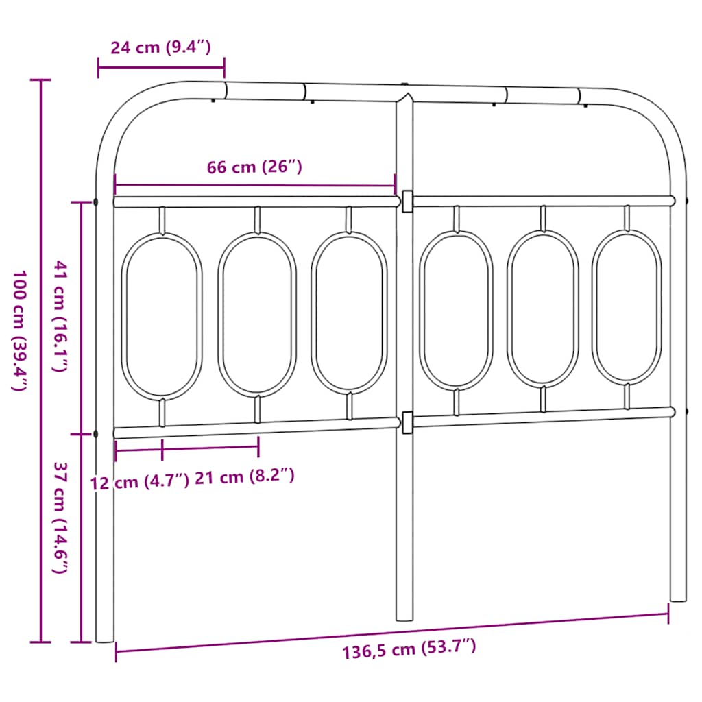 vidaXL Metal Replace Headboard Black 137 cm
