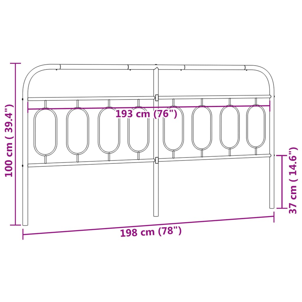 vidaXL Metal Replace Headboard Black 193 cm