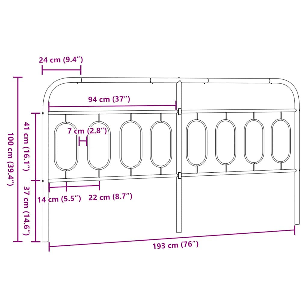 vidaXL Metal Replace Headboard Black 193 cm