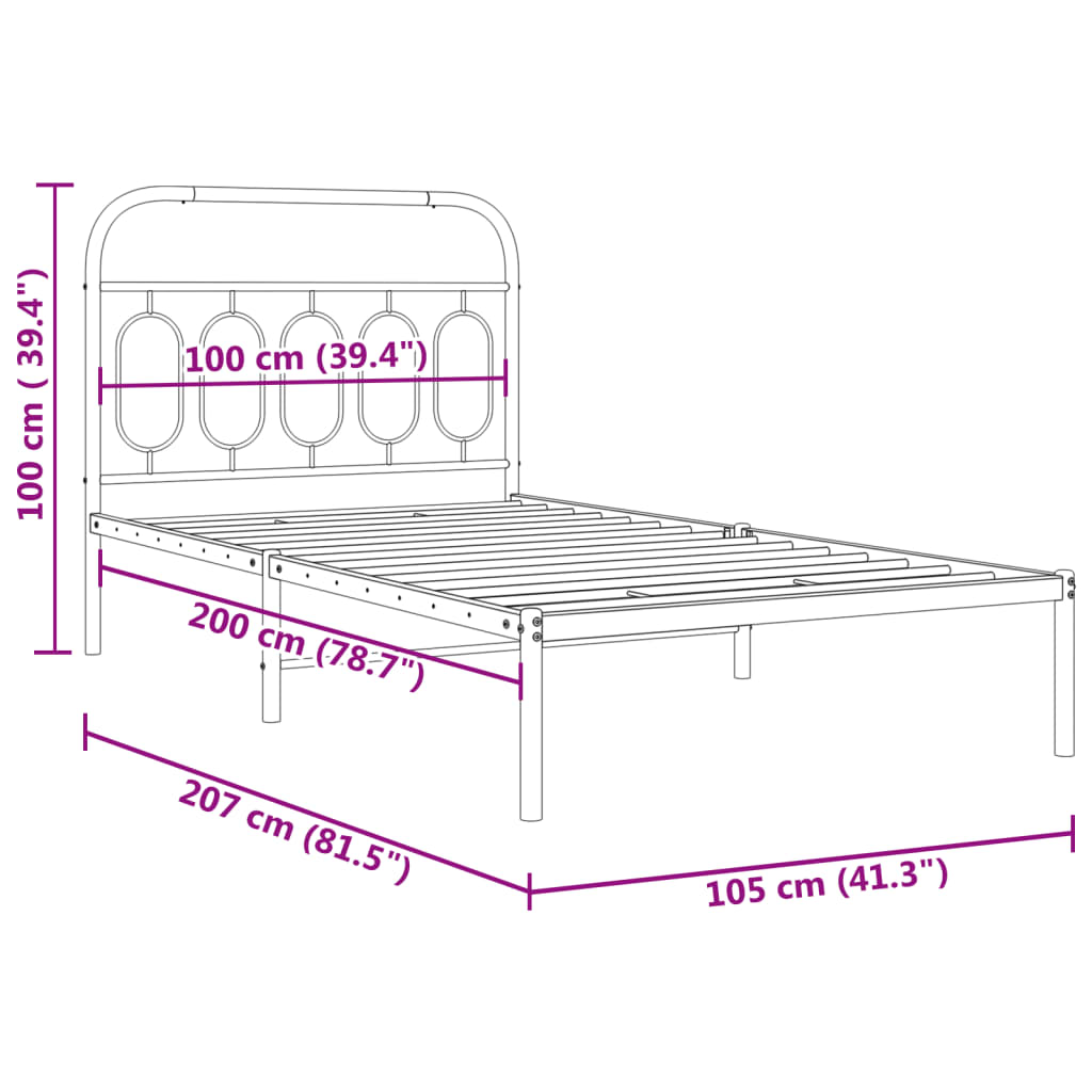 vidaXL Metal Bed Frame without Mattress with Headboard White 100x200cm