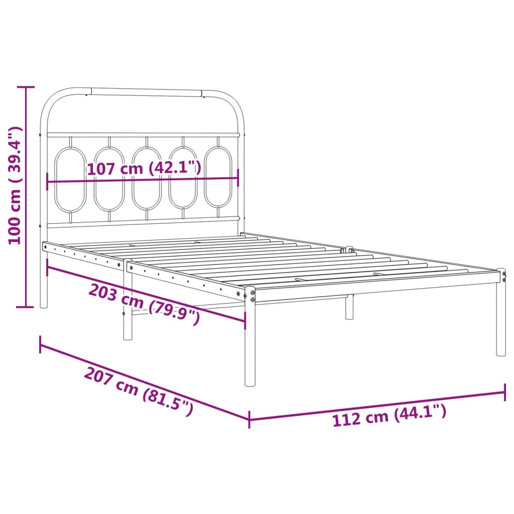 vidaXL Metal Bed Frame without Mattress with Headboard White 107x203cm