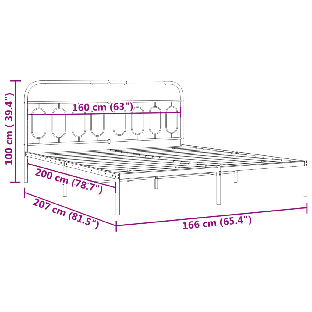 vidaXL Metal Bed Frame without Mattress with Headboard White 160x200cm