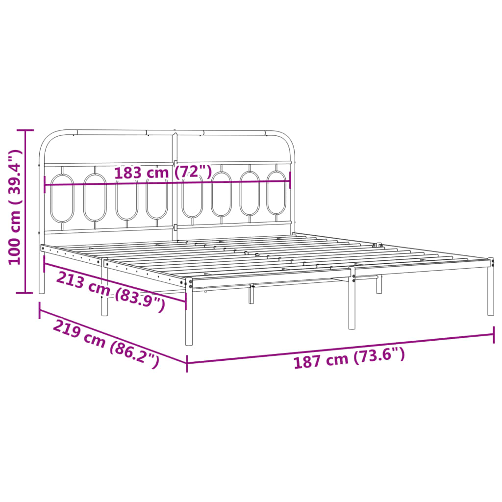 vidaXL Metal Bed Frame without Mattress with Headboard White 183x213cm
