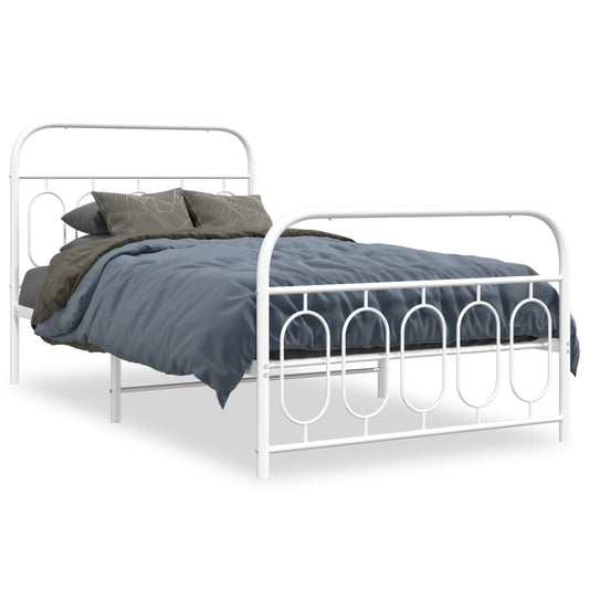 vidaXL Metal Bed Frame without Mattress with Footboard White 100x190cm