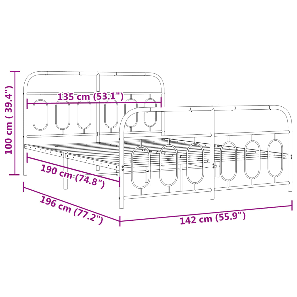 vidaXL Metal Bed Frame without Mattress with Footboard White 135x190cm