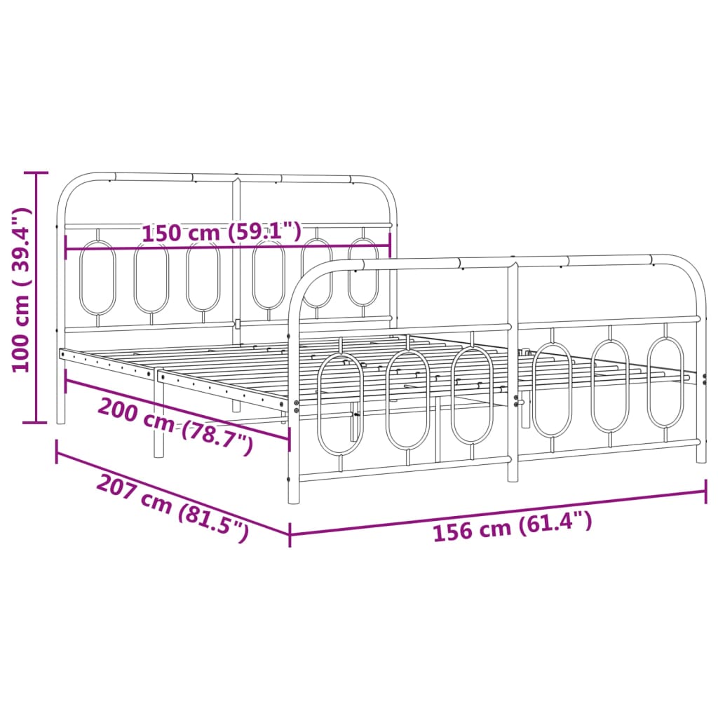 vidaXL Metal Bed Frame without Mattress with Footboard White 150x200cm