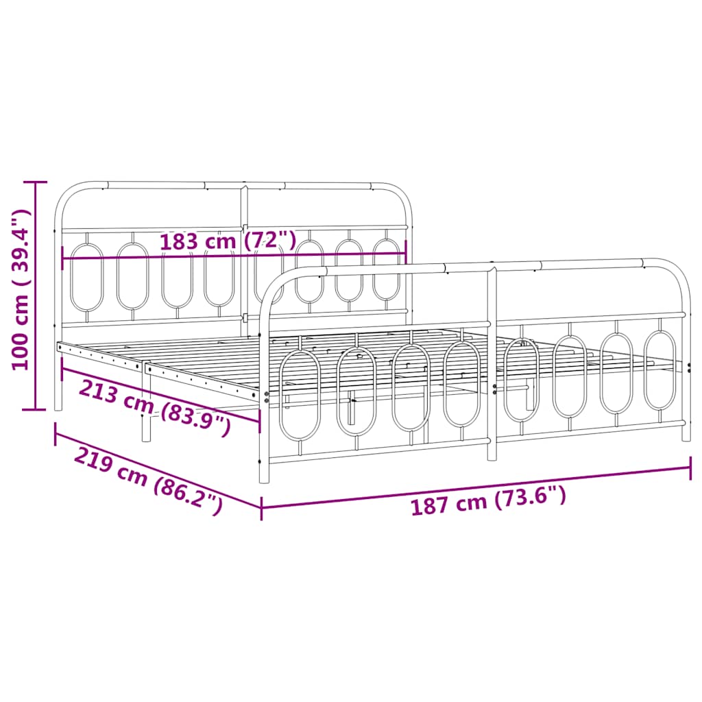 vidaXL Metal Bed Frame without Mattress with Footboard White 183x213cm
